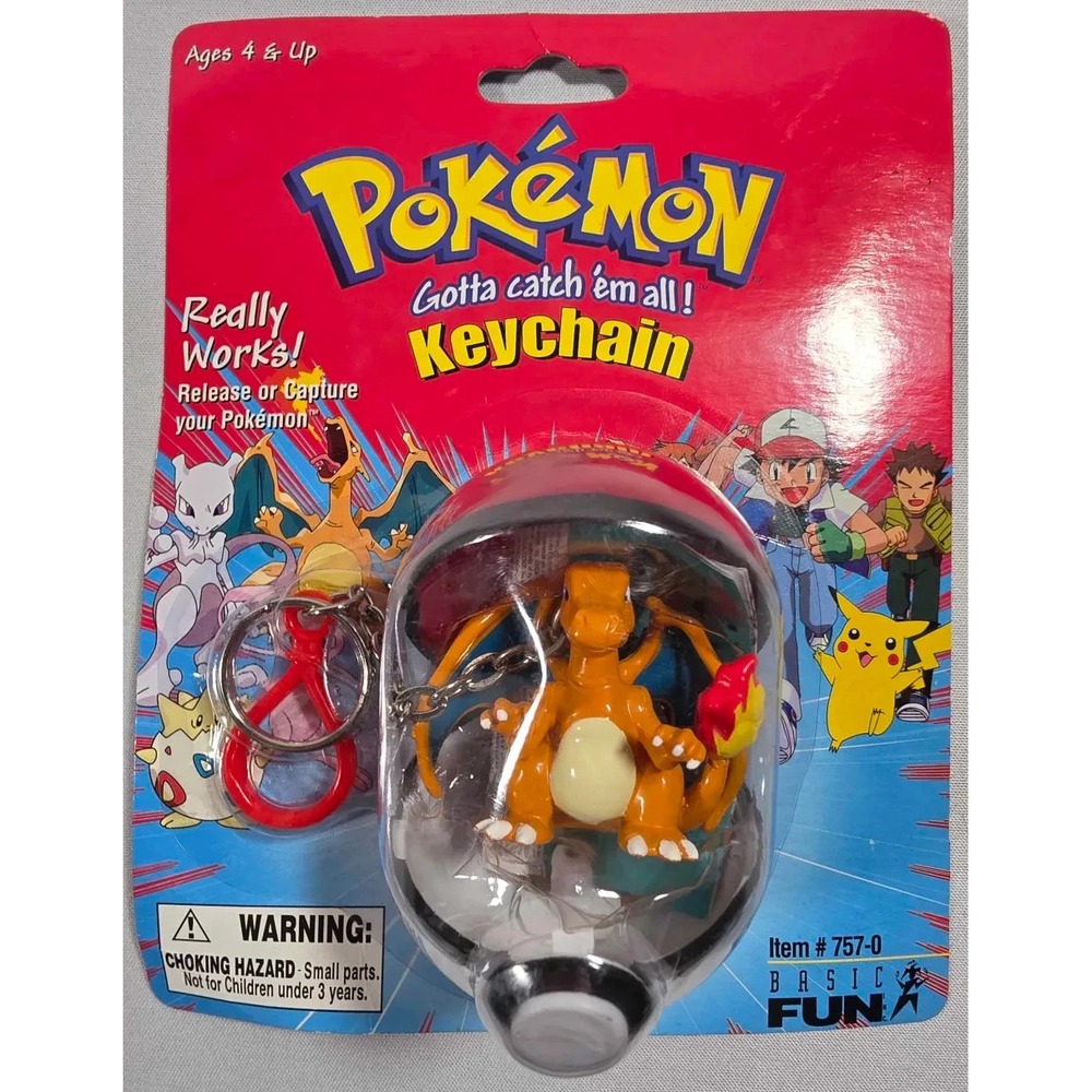 Vintage 2000 Basic Fun Pokemon Charizard Keychain Pokéball New In Package RARE